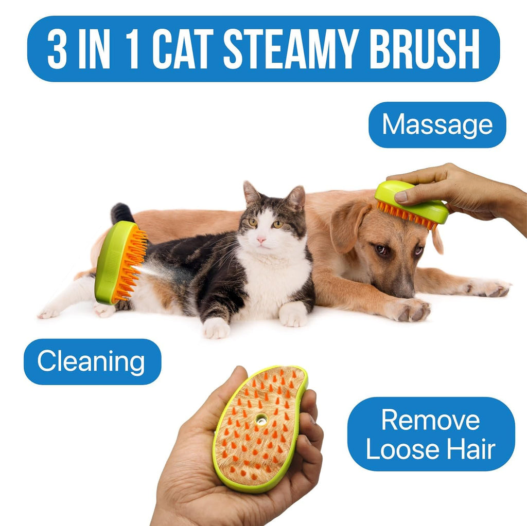 3 In1 Cat Steamy Brush, Self Cleaning Steam Cat Brush Cat Steamer Brush for Massage
